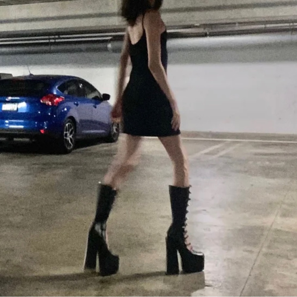 Marc Jacobs Heaven black ribbed spaghetti mini dress with matching gloves S